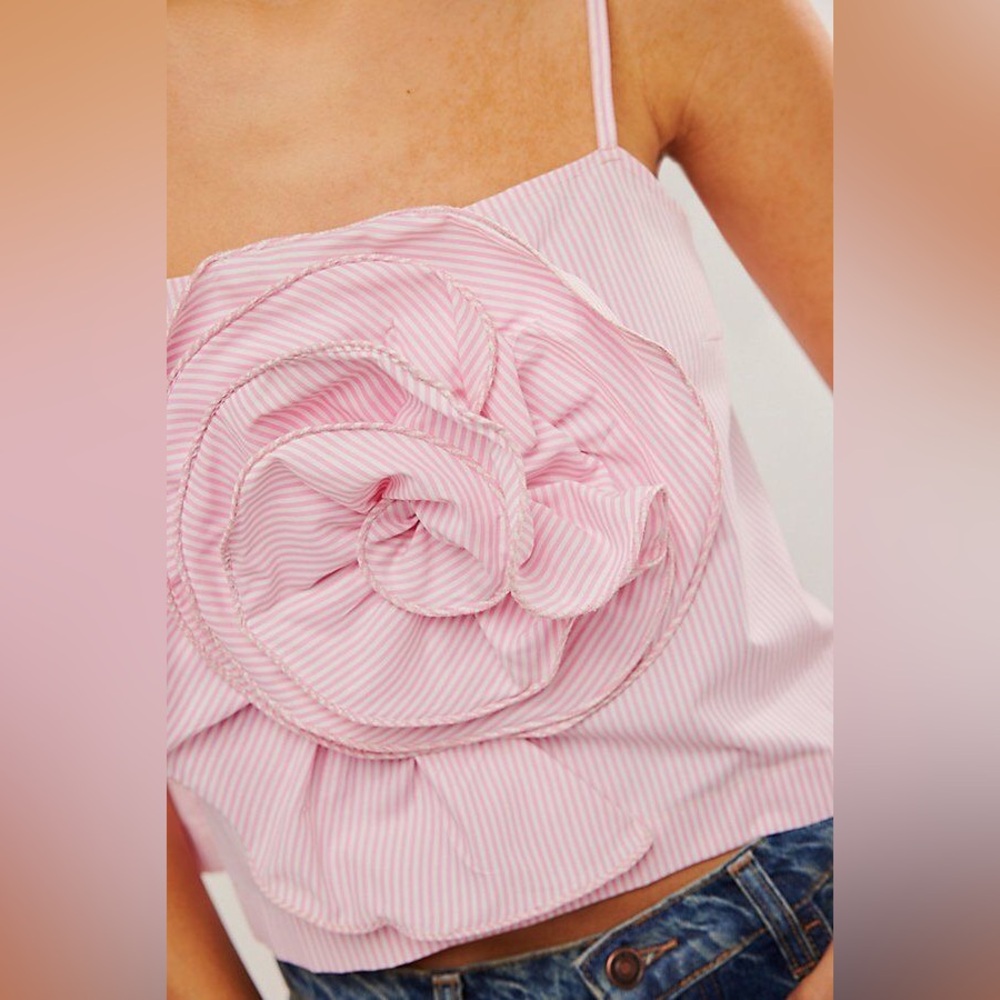 Nigel Preston Brenda Knight Rosette Striped Tank in Pink Stripe